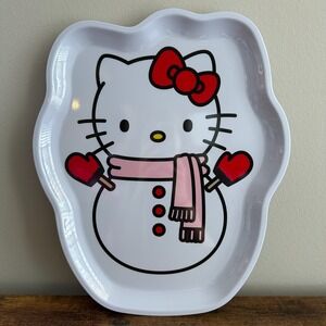 New Hello Kitty HK Sanrio Christmas Melamine Dish Tray Snowman Holiday Cute